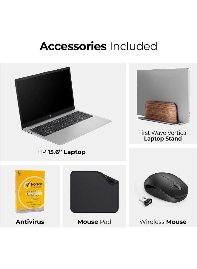 HP 15.6" FHD Display, 13th Generation Intel Core i7-1355U, 16GB RAM - 1TB SSD, Win11 Pro, 1080p FHD Camera (Includes 1st Wave Stand + Wireless Mouse + Antivirus + Mouse Pad) - 250 G10-967U6ET English Silver - Image 2