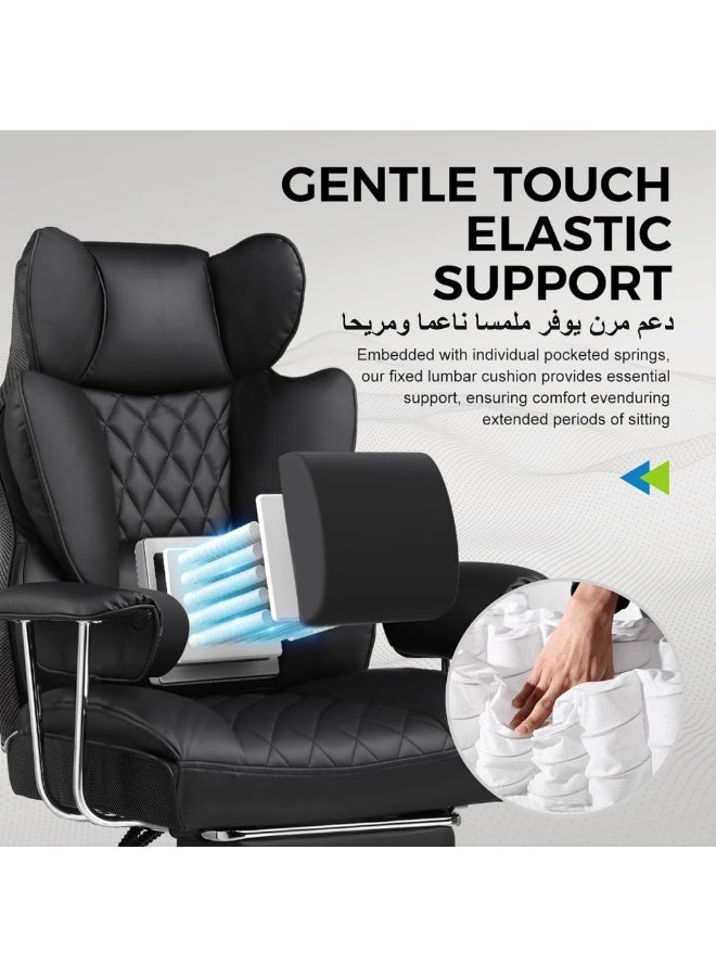 GTPLAYER Big & Tall Home Office Chair with Pocket Spring Lumbar Support, Ergonomic Comfortable Wide Office Desk Computer Gaming Chair with Outward Fixed Soft Armrests & Footrest PU Leather, black - Image 2