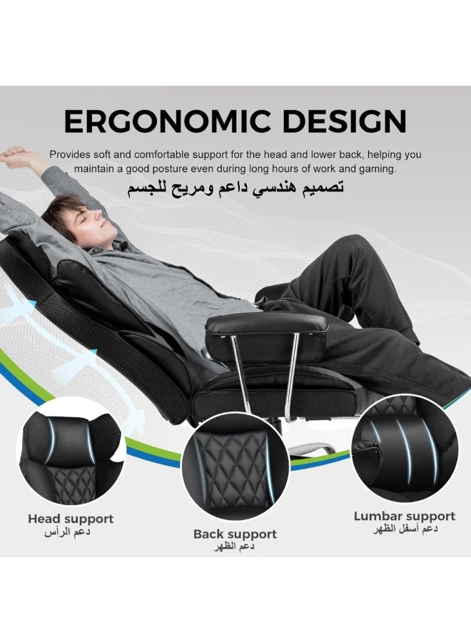 GTPLAYER Big & Tall Home Office Chair with Pocket Spring Lumbar Support, Ergonomic Comfortable Wide Office Desk Computer Gaming Chair with Outward Fixed Soft Armrests & Footrest PU Leather, black - Image 5