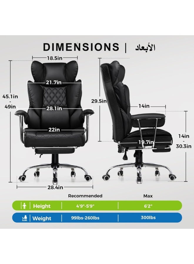 GTPLAYER Big & Tall Home Office Chair with Pocket Spring Lumbar Support, Ergonomic Comfortable Wide Office Desk Computer Gaming Chair with Outward Fixed Soft Armrests & Footrest PU Leather, black - Image 4