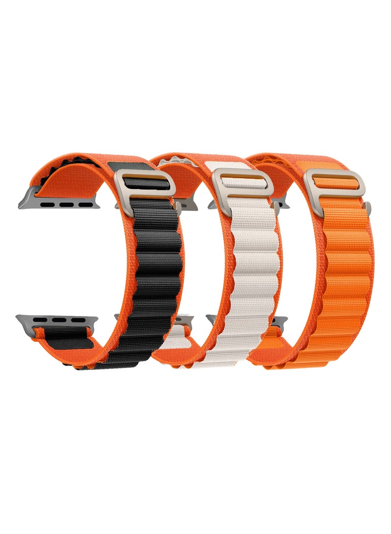 MARGOUN 3 Packs of 49mm/45mm/44mm/Premium Alpine Loop Band for Apple Watch Rugged Woven Strap with Titanium G-Hook - Orange - Image 1