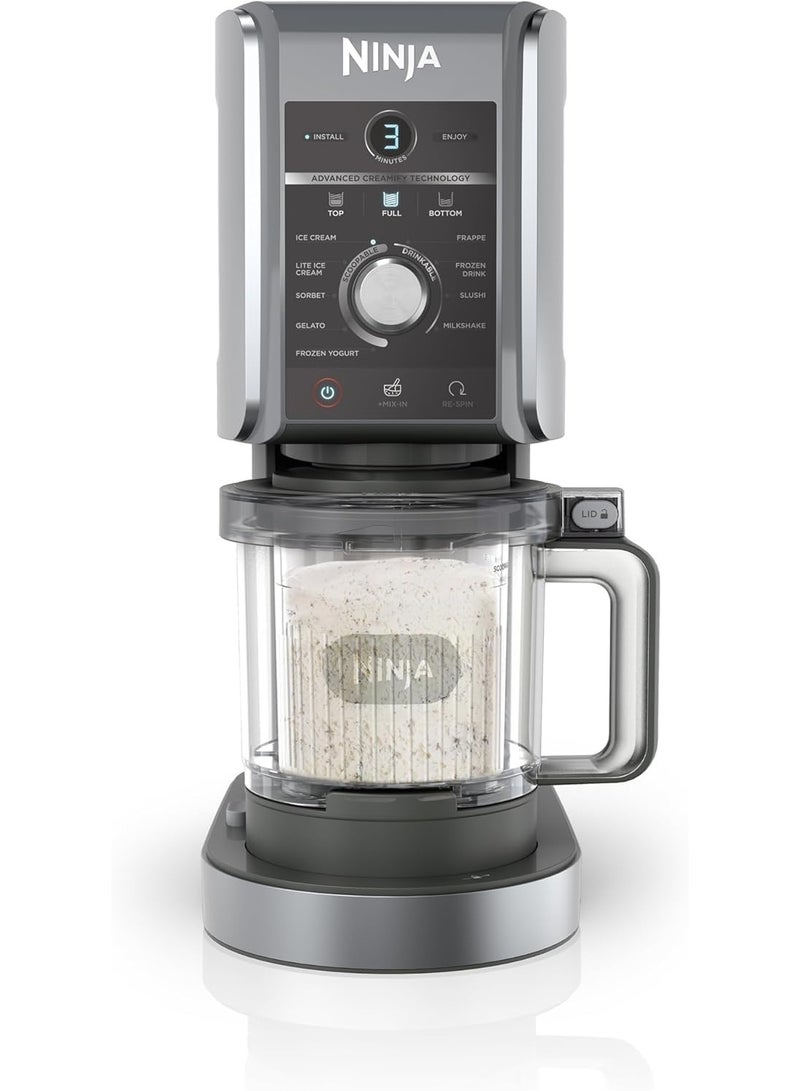 Ninja CREAMi Deluxe Ice and Ice Drink Machine with 2 Cups, 10 Functions, Makes Ice Cream, Gelato, Sorbet, Frozen Yoghurt, Milkshakes, Slushi & More, 2-in-1 Flavour Option, Silver, NC502EU Silver