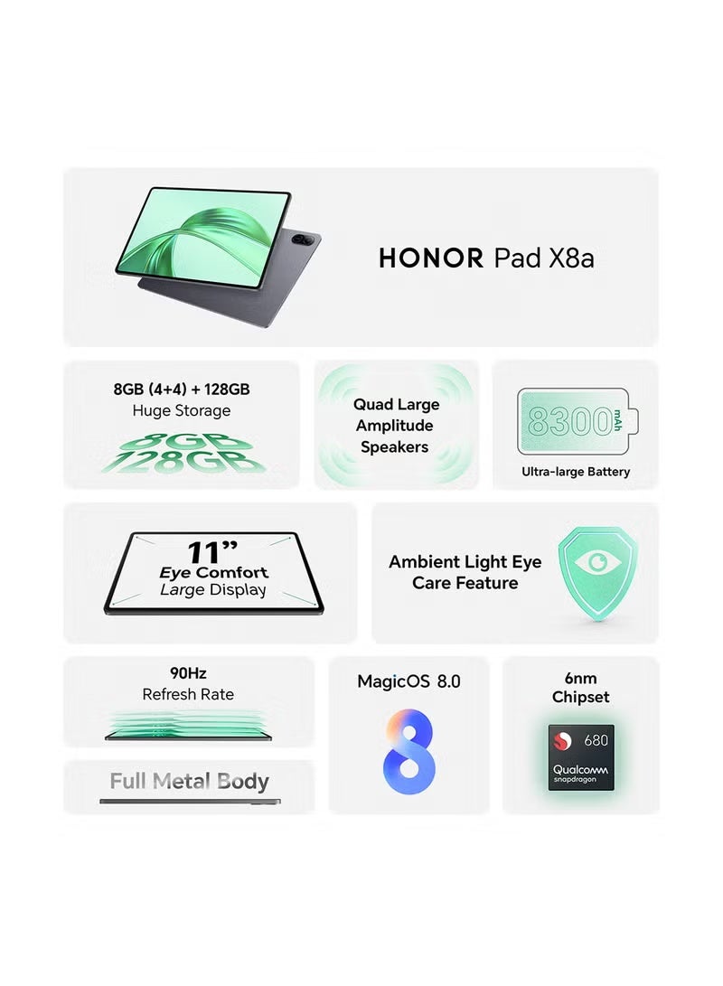 Honor Pad X8a 11-Inch Space Grey 4GB RAM 128GB Wi-Fi With Free Flip Cover + Stylus Pencil White- Middle East Version - Image 4