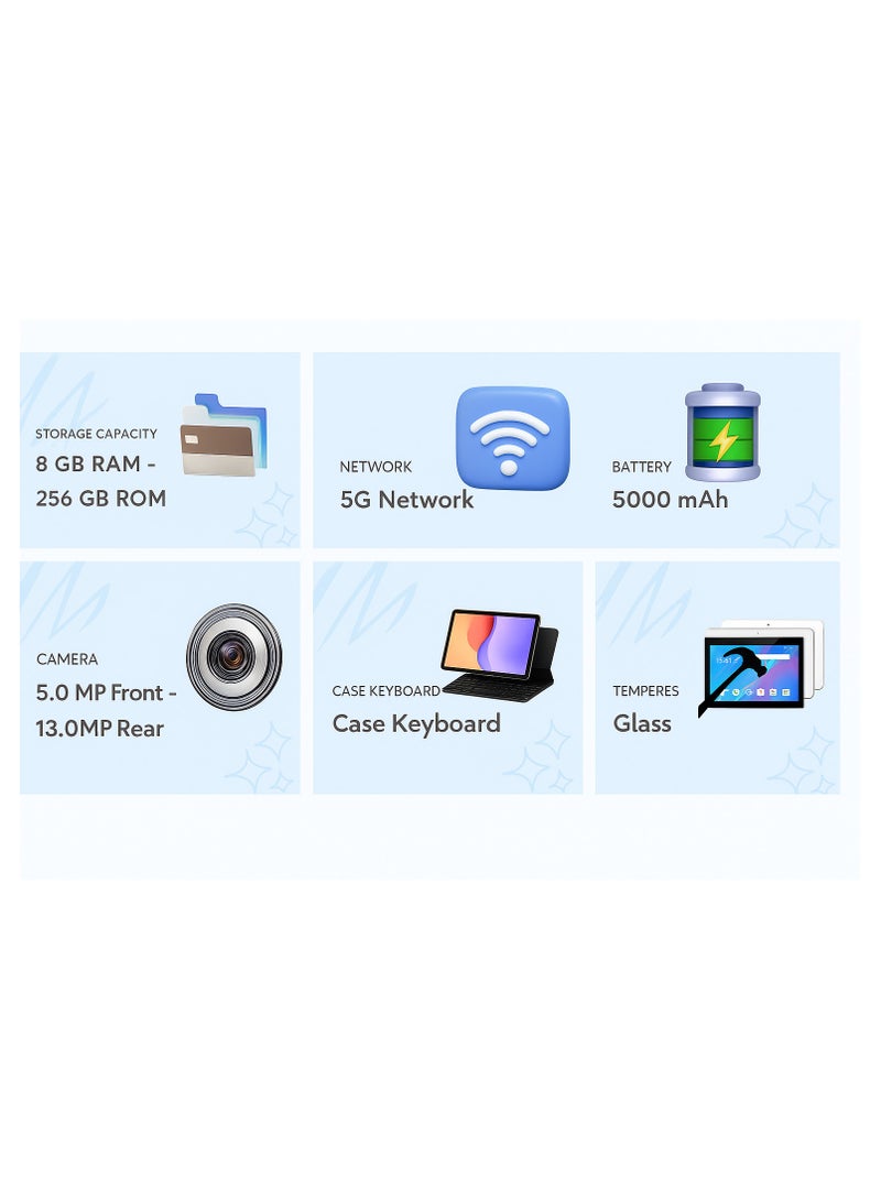 Oteeto TAB 8 Android 13 Tablet – 8" IPS Display, Octa-Core 1.8GHz, 8GB RAM + 256GB ROM, 5G Dual SIM, 13MP Rear + 5MP Front Camera, 5000mAh Battery, with Keyboard & Accessories - Image 5