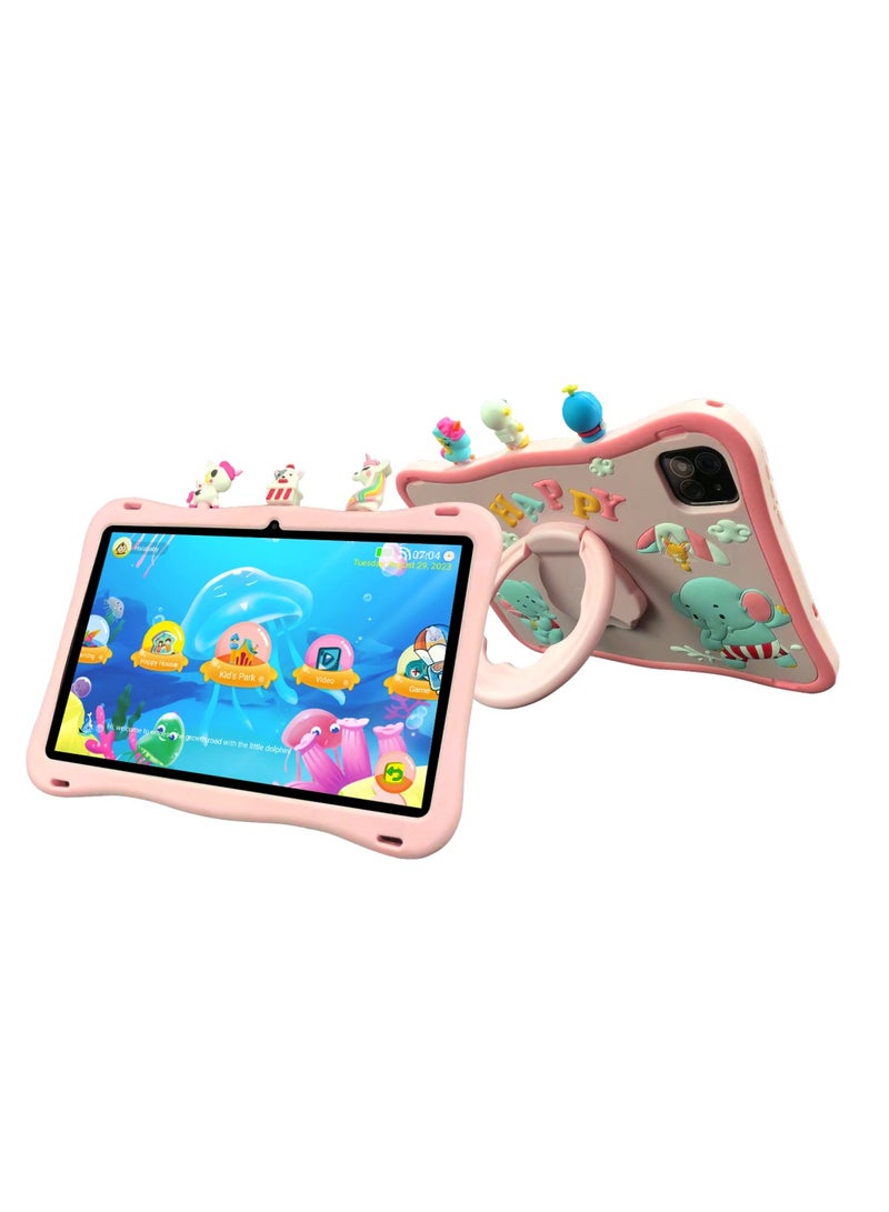 Oteeto TAB 10 Kids Tablet/10.1 Inch IPS/Octa Core 1.8 GHz Processor/6GB RAM + 128GB ROM/5MP Front + 8 MP Rear Camera/Single SIM 4G Network/8000 mAh/Android 13/Includes Sticker, Little Doll 5 pcs - Pink - Image 1