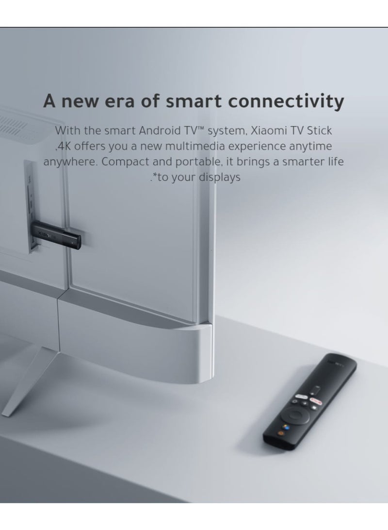 شاومي Mi TV Stick 4K Ultra HD Streaming Device, Android TV 11 with Google Assistant Voice Remote Control Streaming Media Player - Black - Image 2