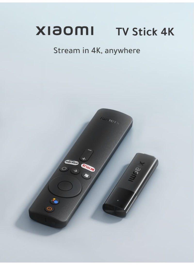 شاومي Mi TV Stick 4K Ultra HD Streaming Device, Android TV 11 with Google Assistant Voice Remote Control Streaming Media Player - Black - Image 1