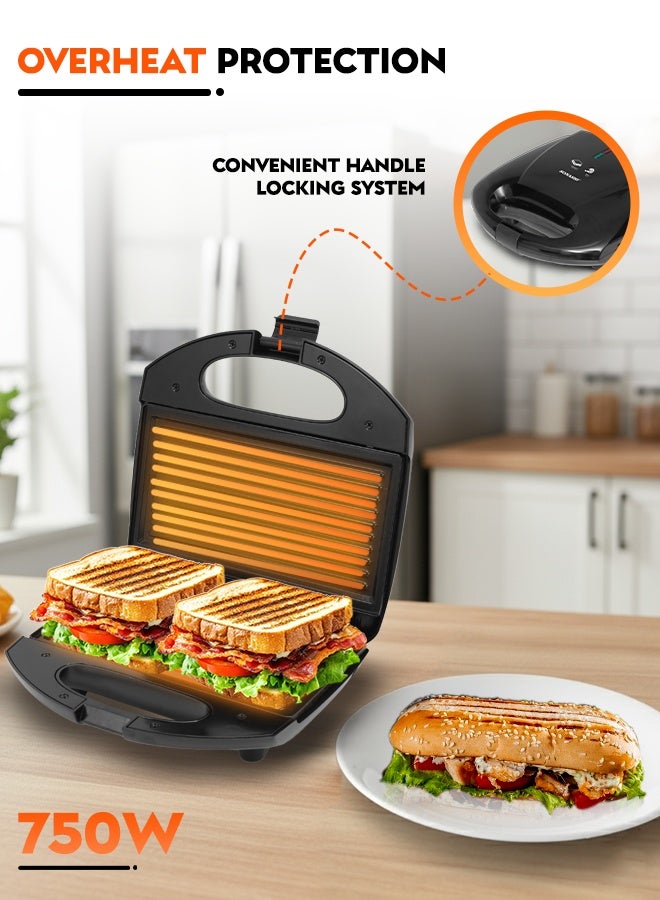 SONASHI 750W 2-Slice Sandwich Maker with Non-Stick Grill Plates, Overheat Protection, Cool-Touch Body & Easy Locking Handle | Perfect for Quick, Mess-Free Toasted Snacks | Sonashi SGT-889 750 W SGT-889 black - Image 3