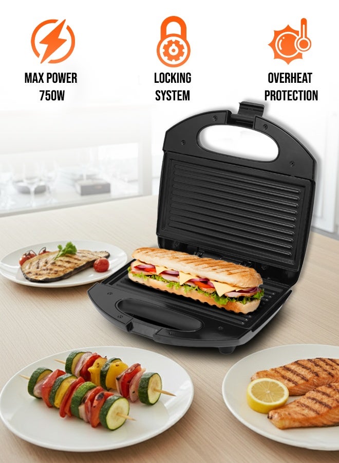 SONASHI 750W 2-Slice Sandwich Maker with Non-Stick Grill Plates, Overheat Protection, Cool-Touch Body & Easy Locking Handle | Perfect for Quick, Mess-Free Toasted Snacks | Sonashi SGT-889 750 W SGT-889 black - Image 5