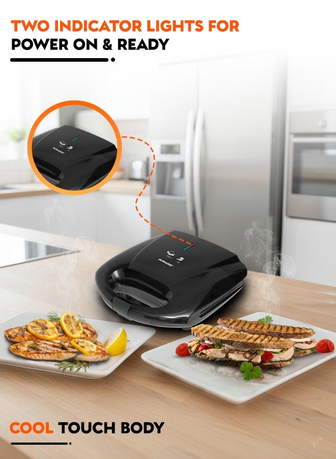 SONASHI 750W 2-Slice Sandwich Maker with Non-Stick Grill Plates, Overheat Protection, Cool-Touch Body & Easy Locking Handle | Perfect for Quick, Mess-Free Toasted Snacks | Sonashi SGT-889 750 W SGT-889 black - Image 4
