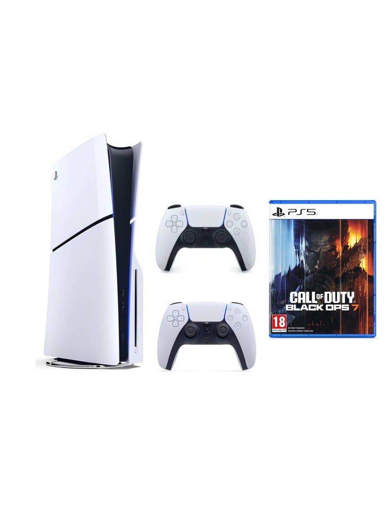 سوني وحدة تحكم بلاي ستيشن 5 سليم ديسك مع وحدة تحكم بيضاء إضافية (نسخة دولية) + حزمة بلاي ستيشن 5 كول أوف ديوتي: بلاك أوبس 7