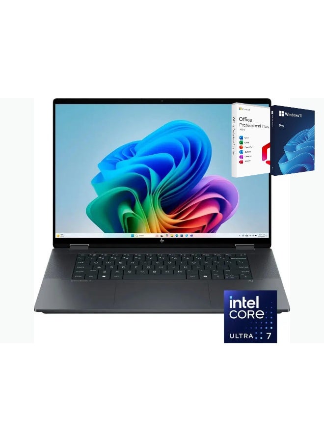 HP OmniBook X Flip 16 2-in-1 - Copilot+ Laptop - Intel Core Ultra 9 288V, 32GB LPDDR5x, 2TB SSD,16 Inch 3K OLED Touchscreen, Windows 11 Pro + Life Time Office 2024 English Eclipse Gray - Image 1