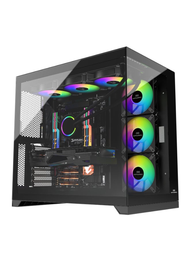 انفني ارك كمبيوتر الألعاب كيوبي برو بمعالج إنتل كور i5-14400F / B760 / 16 جيجابايت رام DDR5 / M.2 16 جيجابايت SSD / 8 جيجابايت Nvidia GeForce RTX 5060 رسومات / تبريد سائل / ويندوز 11 برو - Image 1