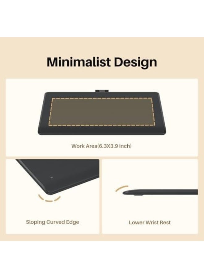 HUION Inspiroy Frego Small Wireless Drawing Tablet 6.3 x 3.9 Inch, Bluetooth Graphics Tablet for Design, Writing, Teaching & Photo Editing, Battery-Free Stylus Black - Image 3