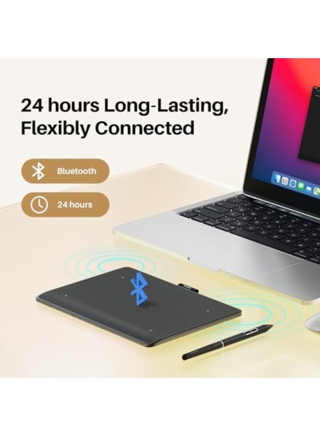 HUION Inspiroy Frego Small Wireless Drawing Tablet 6.3 x 3.9 Inch, Bluetooth Graphics Tablet for Design, Writing, Teaching & Photo Editing, Battery-Free Stylus Black - Image 2