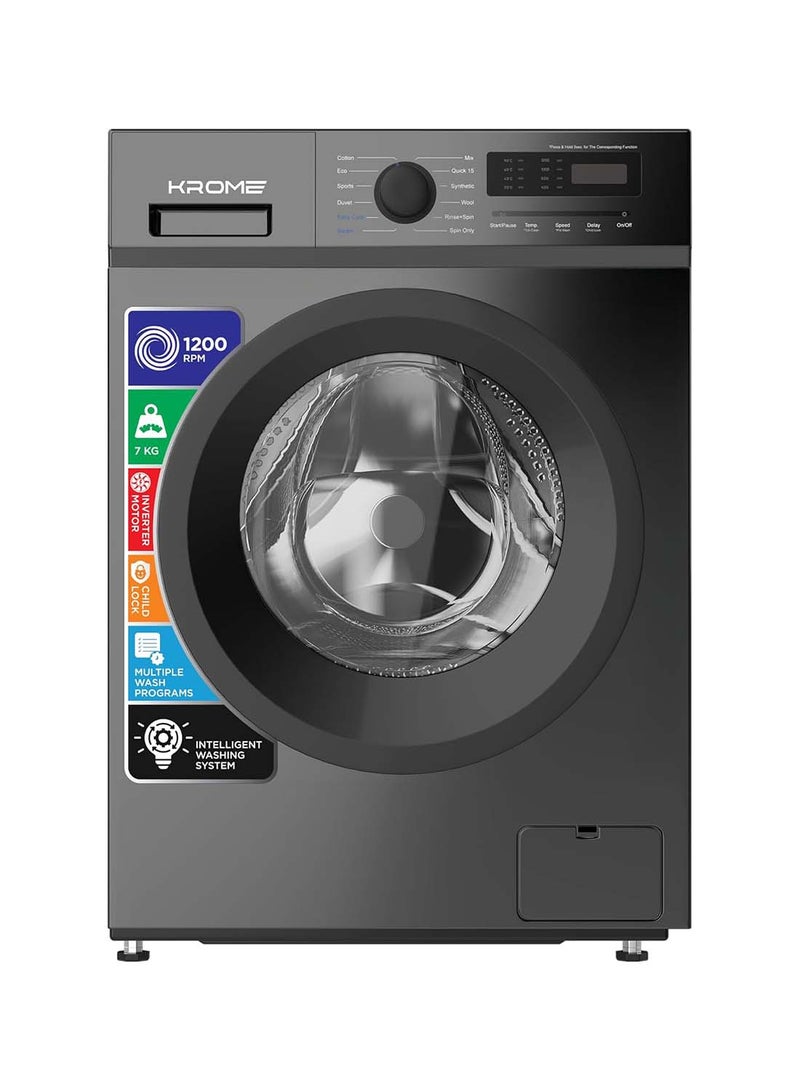 Krome 7 Kg Front Load Washing Machine, Inverter Motor, Steam Wash, 12 Wash Programs, Child Lock, Energy and Water Efficient, 7 kg ‎KR-WFL707SIS Titanium - Image 1