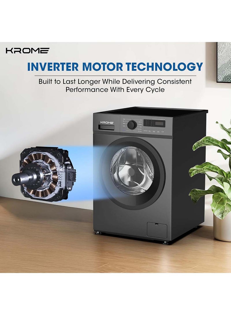 Krome 7 Kg Front Load Washing Machine, Inverter Motor, Steam Wash, 12 Wash Programs, Child Lock, Energy and Water Efficient, 7 kg ‎KR-WFL707SIS Titanium - Image 3