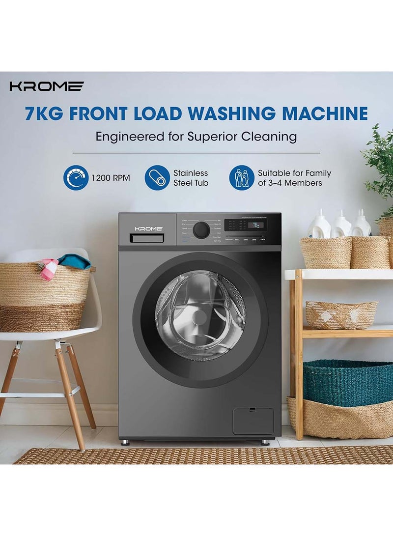 Krome 7 Kg Front Load Washing Machine, Inverter Motor, Steam Wash, 12 Wash Programs, Child Lock, Energy and Water Efficient, 7 kg ‎KR-WFL707SIS Titanium - Image 2