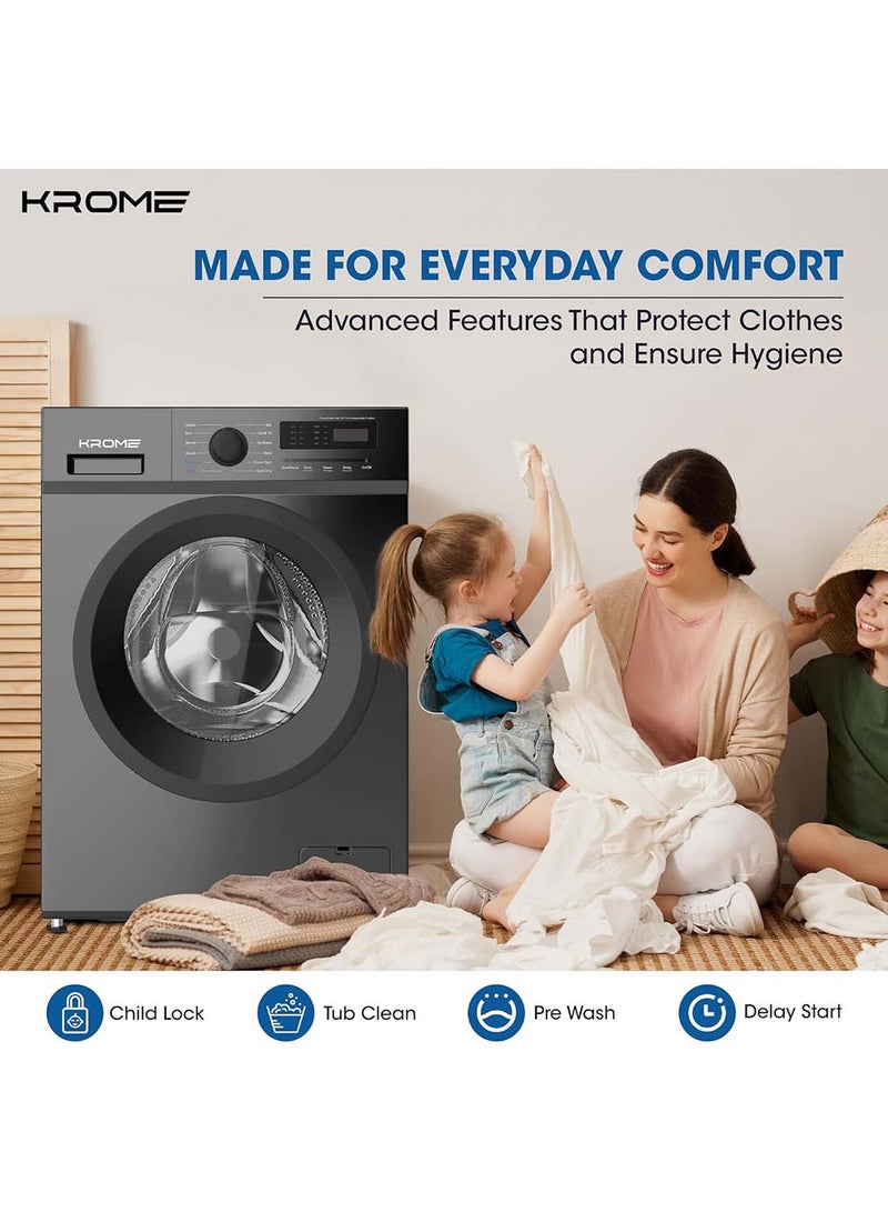 Krome 7 Kg Front Load Washing Machine, Inverter Motor, Steam Wash, 12 Wash Programs, Child Lock, Energy and Water Efficient, 7 kg ‎KR-WFL707SIS Titanium - Image 5