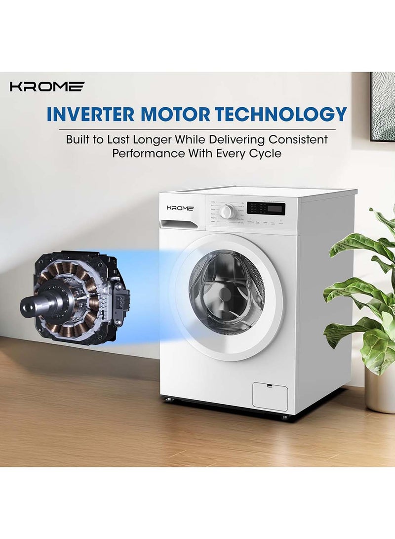 Krome 7 Kg Front Load Washing Machine, Inverter Motor, Steam Wash, 12 Wash Programs, Child Lock, Energy and Water Efficient 7 kg KR-WFL707WIS white - Image 3