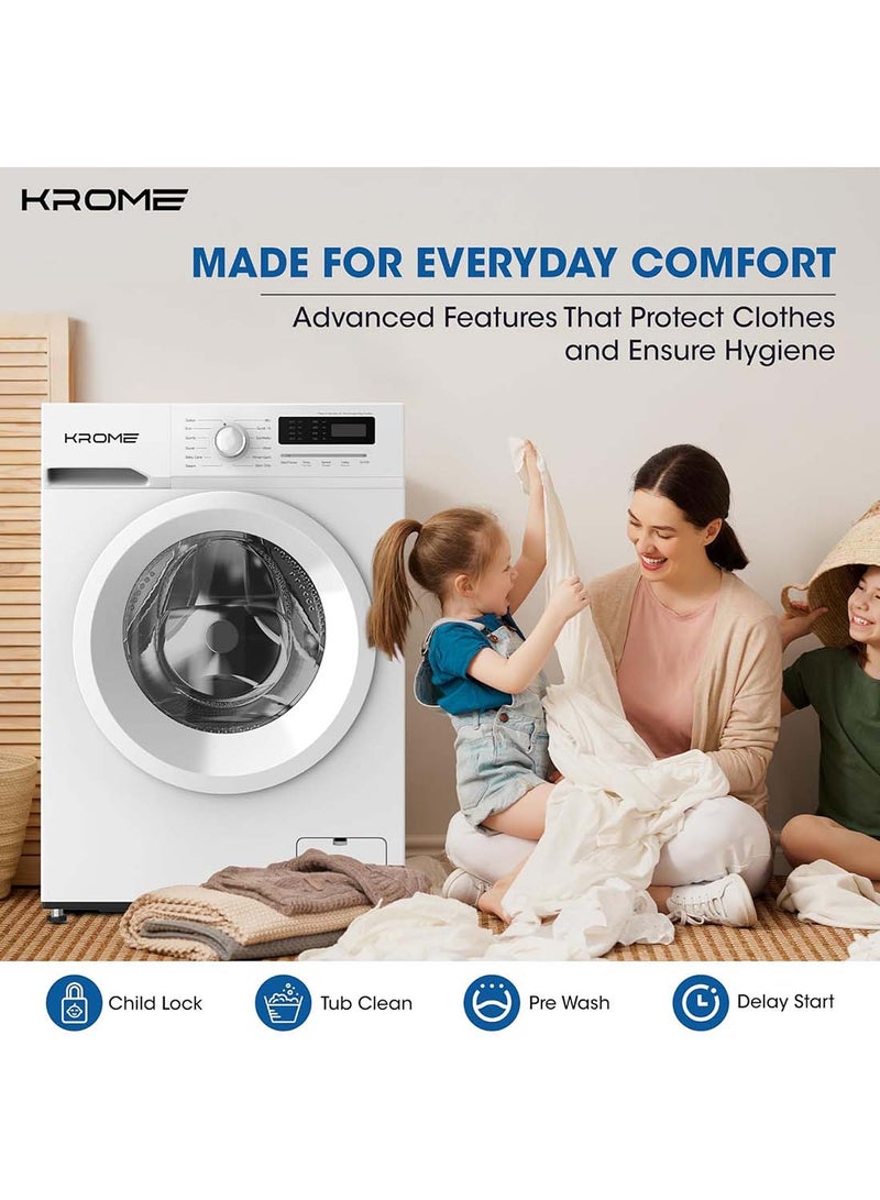 Krome 7 Kg Front Load Washing Machine, Inverter Motor, Steam Wash, 12 Wash Programs, Child Lock, Energy and Water Efficient 7 kg KR-WFL707WIS white - Image 5