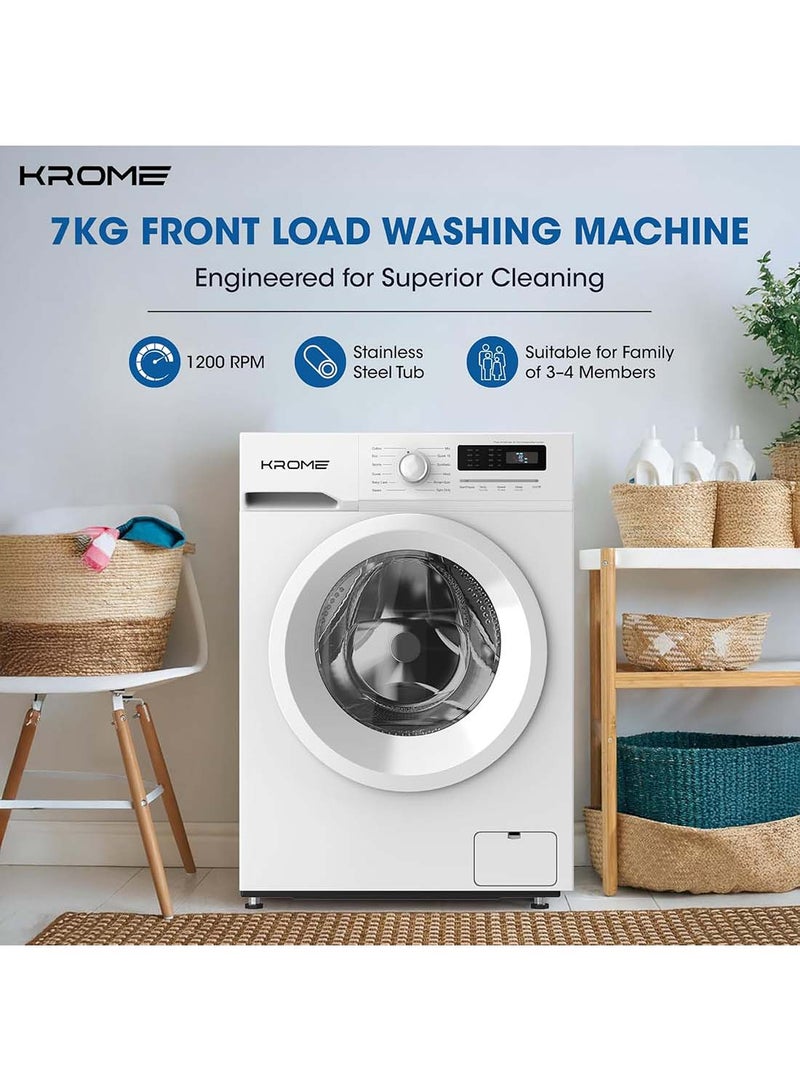 Krome 7 Kg Front Load Washing Machine, Inverter Motor, Steam Wash, 12 Wash Programs, Child Lock, Energy and Water Efficient 7 kg KR-WFL707WIS white - Image 2