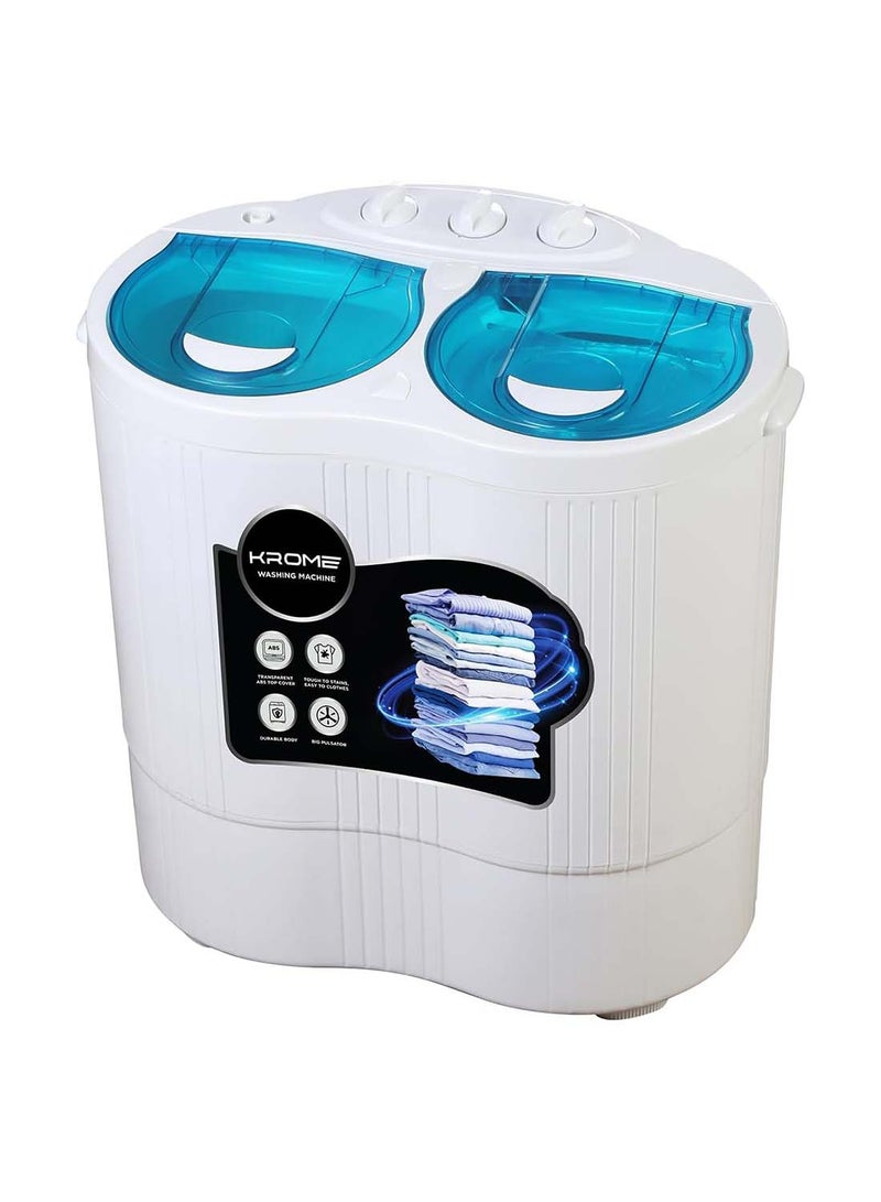 Krome Semi-Automatic Twin Tub Washing Machine | 2.5kg Wash Capacity & 2.0kg Spin Capacity | 3-Knob Control | Ideal for Homes, Hostels & Kitchens | KR-WMTT250W 2.5 kg KR-WMTT250W white
