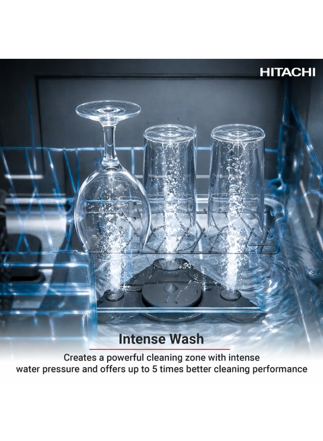 HITACHI Freestanding Dishwasher, 15 Place Settings, 8 Programs, Silent Operation - Model HDF-F158CVGB + FREE 15 Packs of Finish Powerball Ultimate Plus (4 Tabs Each Packet). 9.5 L HDF-F158CVGB black - Image 5