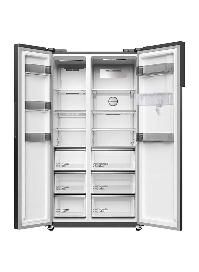 هيتاشي ثلاجة جانبية، 2 باب، 680 لتر إجمالي / 525 لتر صافي، تقنية العاكس المزدوج، موزع مياه، نظام تبريد هواء محيطي، تجميد سريع، توفير الطاقة، إنوكس داكن - Image 2