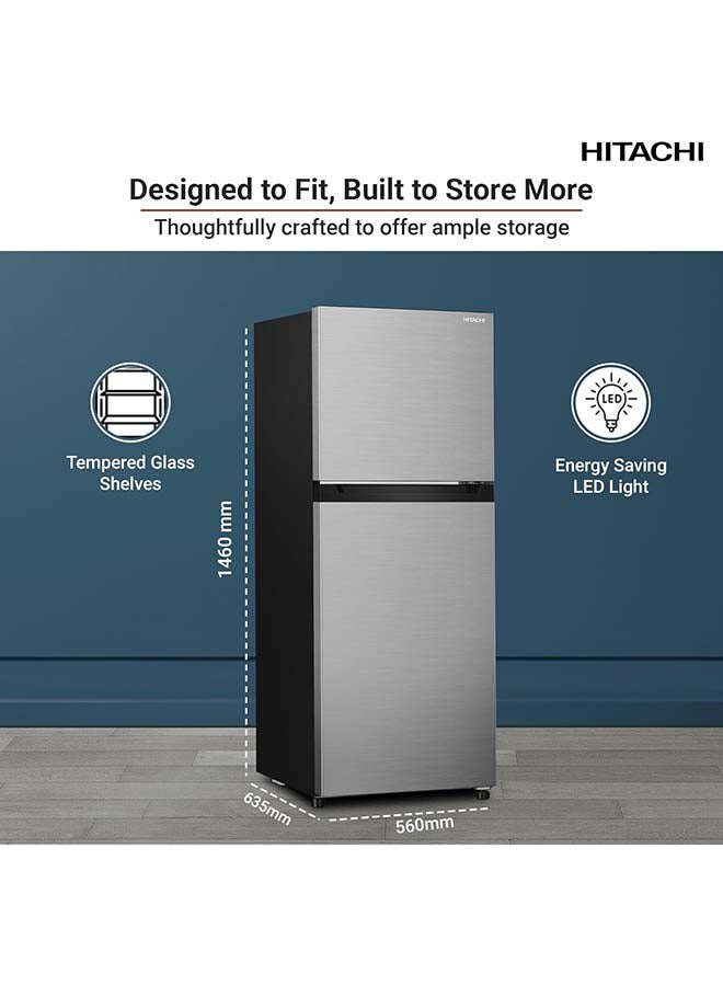 هيتاشي ثلاجة مزدوجة الأبواب بسعة 275 لتر، ثلاجة فريزر بدون صقيع، طاقة عالية، ضمان 10 سنوات على ضاغط العاكس، رفوف زجاجية مقسّاة، تبريد محيطي، إنوكس - Image 2