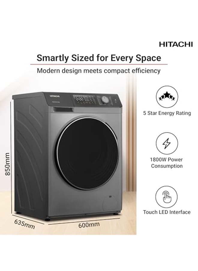 هيتاشي غسالة ومجفف تحميل أمامي / 6 كجم تجفيف، إنفيرتر، 1400 دورة في الدقيقة، بخار صحي، غسيل ساخن، مضاد للتجاعيد، تنظيف الحوض، لوحة لمس LED، غسيل وتجفيف في ساعة واحدة | - Image 3