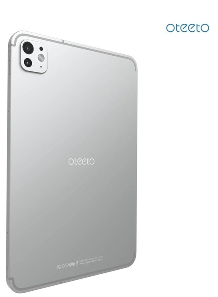 Oteeto Tab 15 Tablet, 10.1-Inch Display, 5G SIM Style Operating System, Octa Core Processor, 5G Dual SIM, Included Flip Cover & Keyboard, 8GB RAM, 512 GB ROM, Android 13, 6000 mAh - Silver - Image 1