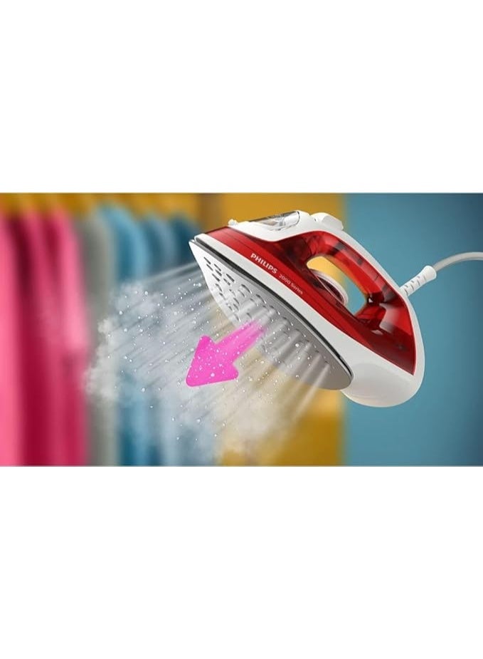 فيليبس مكواة بخار فيليبس 2000 سلسلة، قاعدة غير لاصقة، 4 إعدادات بخار، خزان ماء سعة 250 مل، 2000 واط، أحمر - Image 4