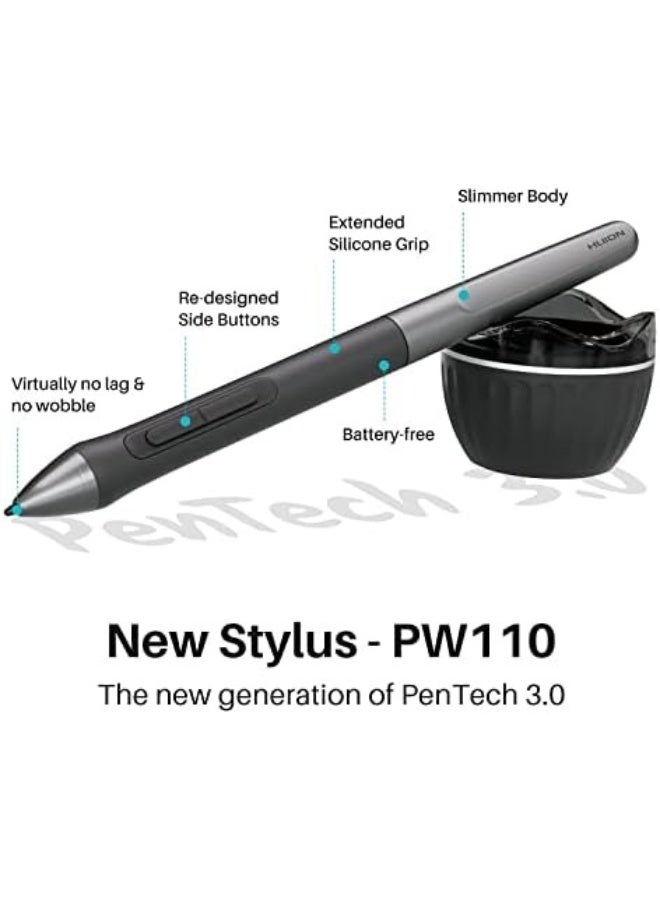 HUION Inspiroy 2 Large Drawing Tablet 10x6 Inch with Scroll Wheel and 3-Set 8 Customizable Keys, Battery-Free Stylus with 8192 Pressure Levels Black - Image 2