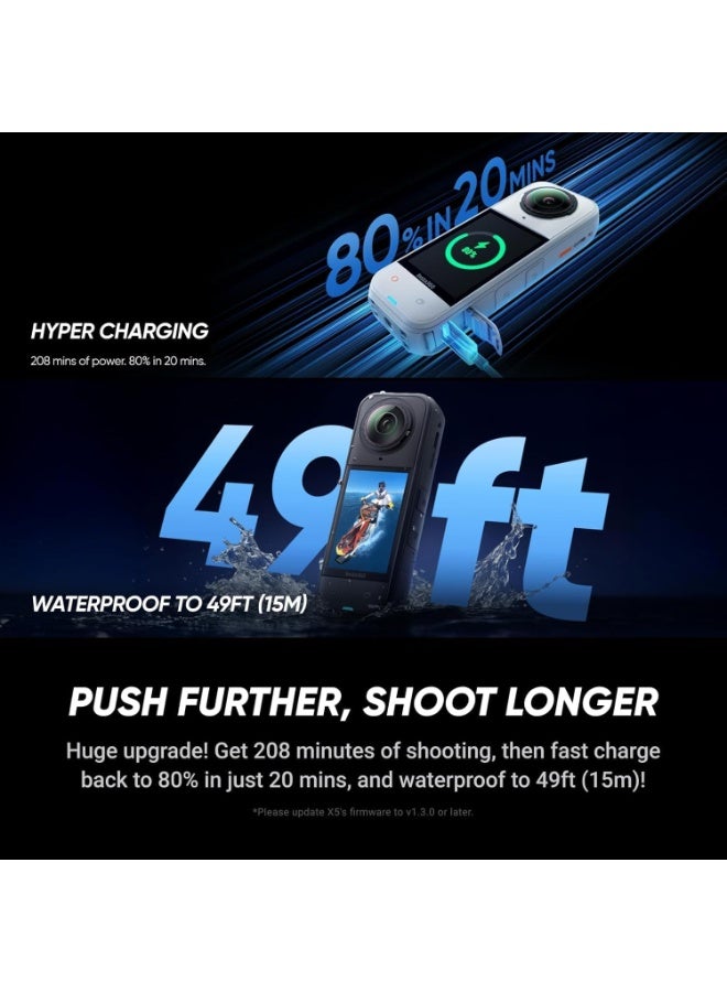 Insta360 X5 Stand Alone | 15M Waterproof 8K 360 Action Camera, Dual 1/1.28" Sensor, Low Light Capture, Wind Guard, Replaceable Lens, 185 Mins Battery Life, AI Editing, Auto Stabilization - Satin White - Image 2