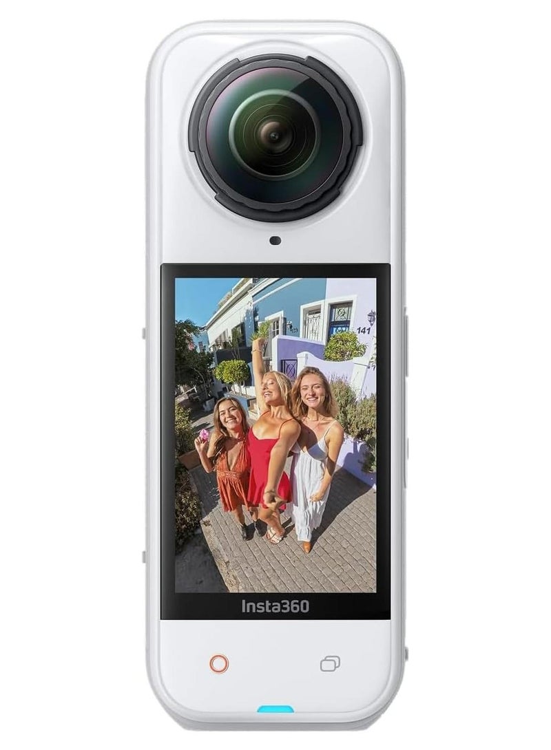 انستا 360 كاميرا أكشن 360 درجة X5 مستقلة | مقاومة للماء حتى 15 متر، 8K، مستشعر مزدوج 1/1.28 بوصة، التقاط في الإضاءة المنخفضة، واقي الرياح، عدسة قابلة للتبديل، عمر بطارية 185 دقيقة، تحرير بالذكاء الاصطناعي، تثبيت تلقائي - أبيض ساتان - Image 1