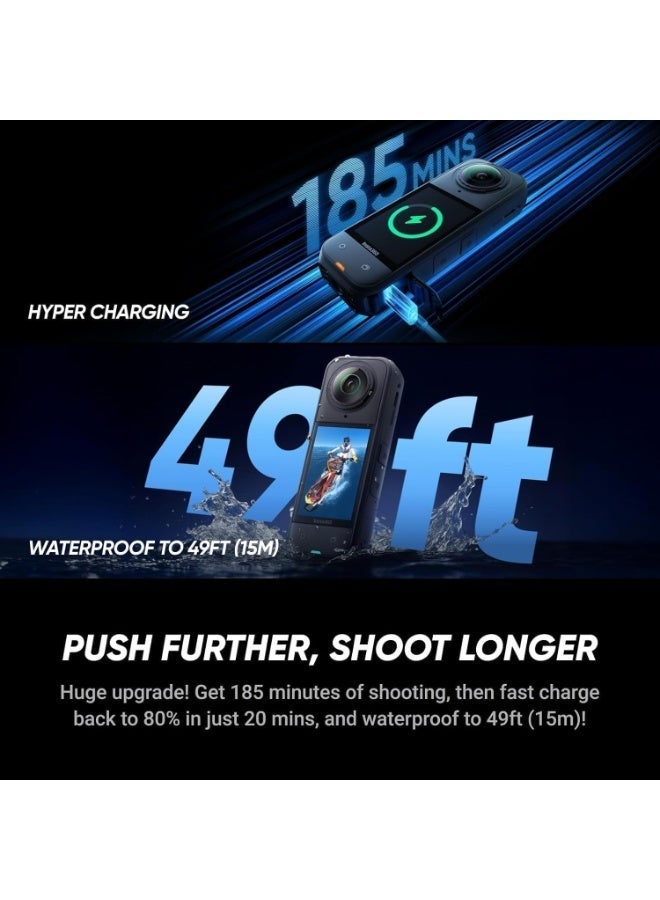 Insta360 X5 Motorcycle Bundle | 15M Waterproof 8K 360 Action Camera, Dual 1/1.28" Sensor, Low Light Capture, Wind Guard, Replaceable Lens, 185 Mins Battery Life, AI Editing, Auto Stabilization - Black - Image 4