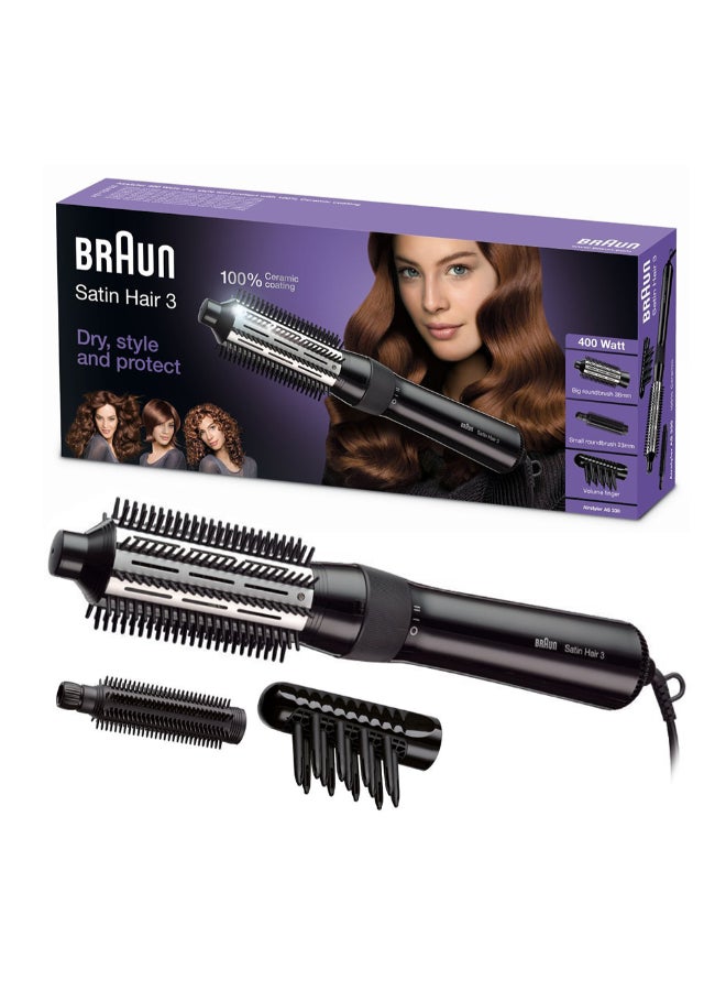 براون Satin Hair 3 Airstyler with 100% Ceramic Coating & 3 Styling Attachments, 400W - BRAS330SDE Black 34.6 x 6.8 x 15cm - Image 1