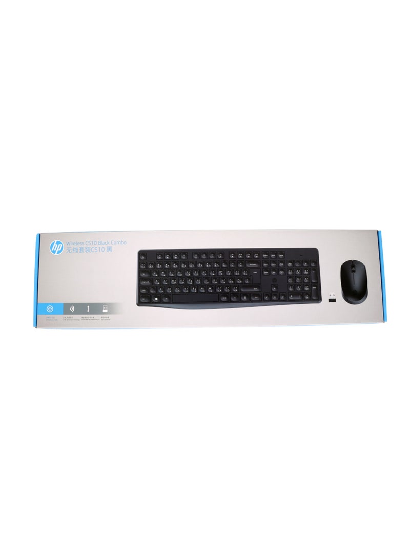 HP CS10 Wireless Arabic English Keyboard & Mouse Combo, Ergonomic Design and Silent Typing Keys, Black - Image 1