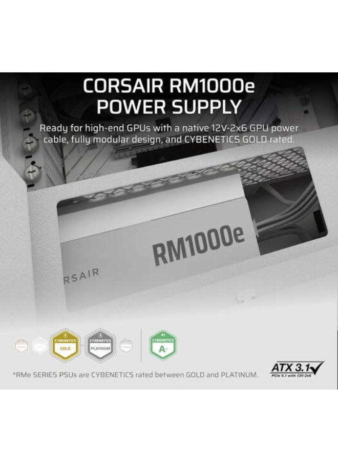 CORSAIR RMe Series RM1000e 1000W 80+ Gold Fully Modular Low Noise ATX 3.1 Power Supply, PCIe 5.1 Ready, Zero RPM Fan Mode, Compact Design, Japanese Capacitors, Sleeved Cables, White | CP-9020294-UK - Image 5