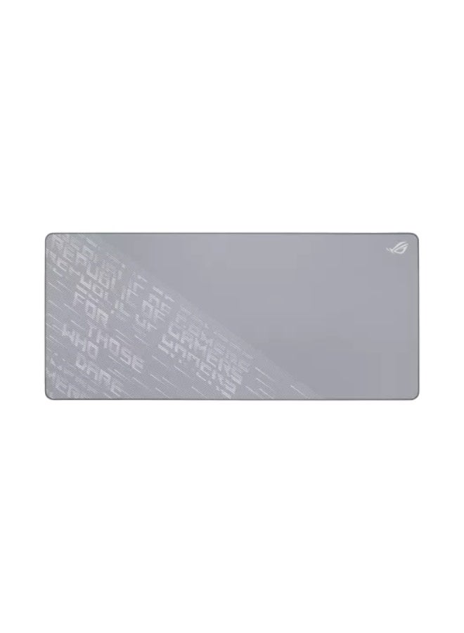 أسوس ROG Scabbard II XXL Gaming Mouse Pad, 900x400mm, 3mm Thick, Anti-Fray Stitched Edges, Water/Oil/Dust Resistant Coating, Non-Slip Rubber Base, Premium Cloth Surface, Arctic Gray 90MP03H0-BPUA00
