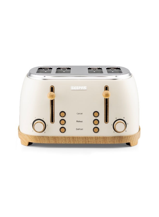 GEEPAS 4 Slice Bread Toaster Dual Control 1500 W | 6 Stage Adjustable Browning Control and Removable Crumb Tray | Defrost, Reheat and Cancel Functions | Perfect for Toasting Different Types Breads | 2 Years Warranty GBT36561UK-CR Cream 1500 W GBT36561UK-CR Cream - Image 1