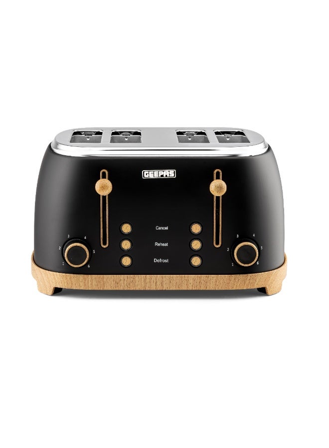 GEEPAS 4 Slice Bread Toaster Dual Control 1500 W | 6 Stage Adjustable Browning Control and Removable Crumb Tray | Defrost, Reheat and Cancel Functions | Perfect for Toasting Different Types Breads | 2 Years Warranty GBT36561UK-BK Black 1500 W GBT36561UK-BK black - Image 1