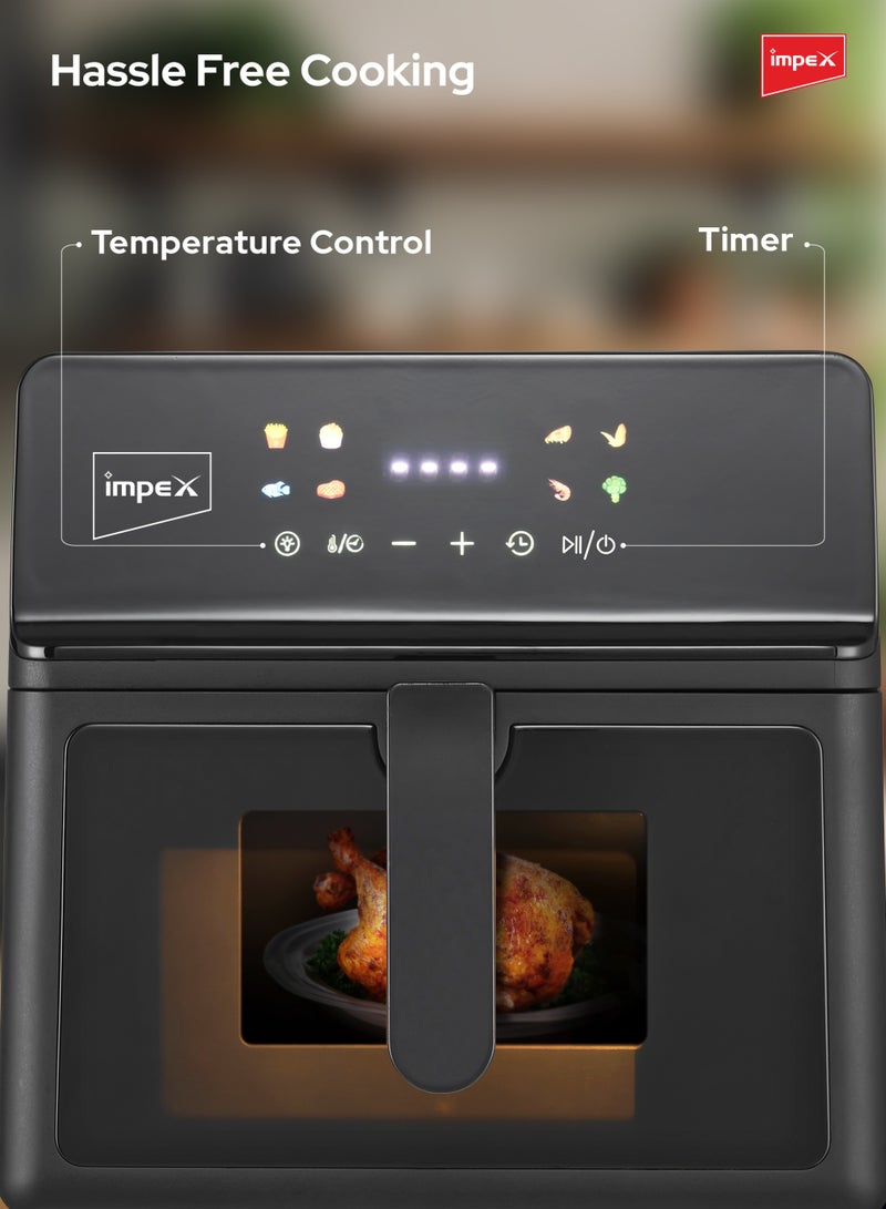 Impex 9L Digital Air Fryer | 1800W Powerful Oil-Free Air Fryer with 8 Preset Menus | Fry, Grill, Roast, Steam & Bake | Transparent Viewing Window, LED Touch Display, Adjustable Temperature up to 200°C, Cyclonic Airflow, Dishwasher-Safe Accessories | AF4309 9 L 1800 W AF4309 black - Image 3
