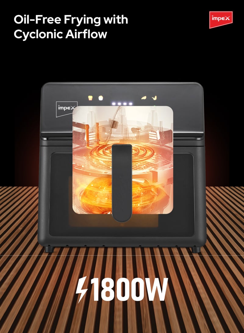 Impex 9L Digital Air Fryer | 1800W Powerful Oil-Free Air Fryer with 8 Preset Menus | Fry, Grill, Roast, Steam & Bake | Transparent Viewing Window, LED Touch Display, Adjustable Temperature up to 200°C, Cyclonic Airflow, Dishwasher-Safe Accessories | AF4309 9 L 1800 W AF4309 black - Image 4