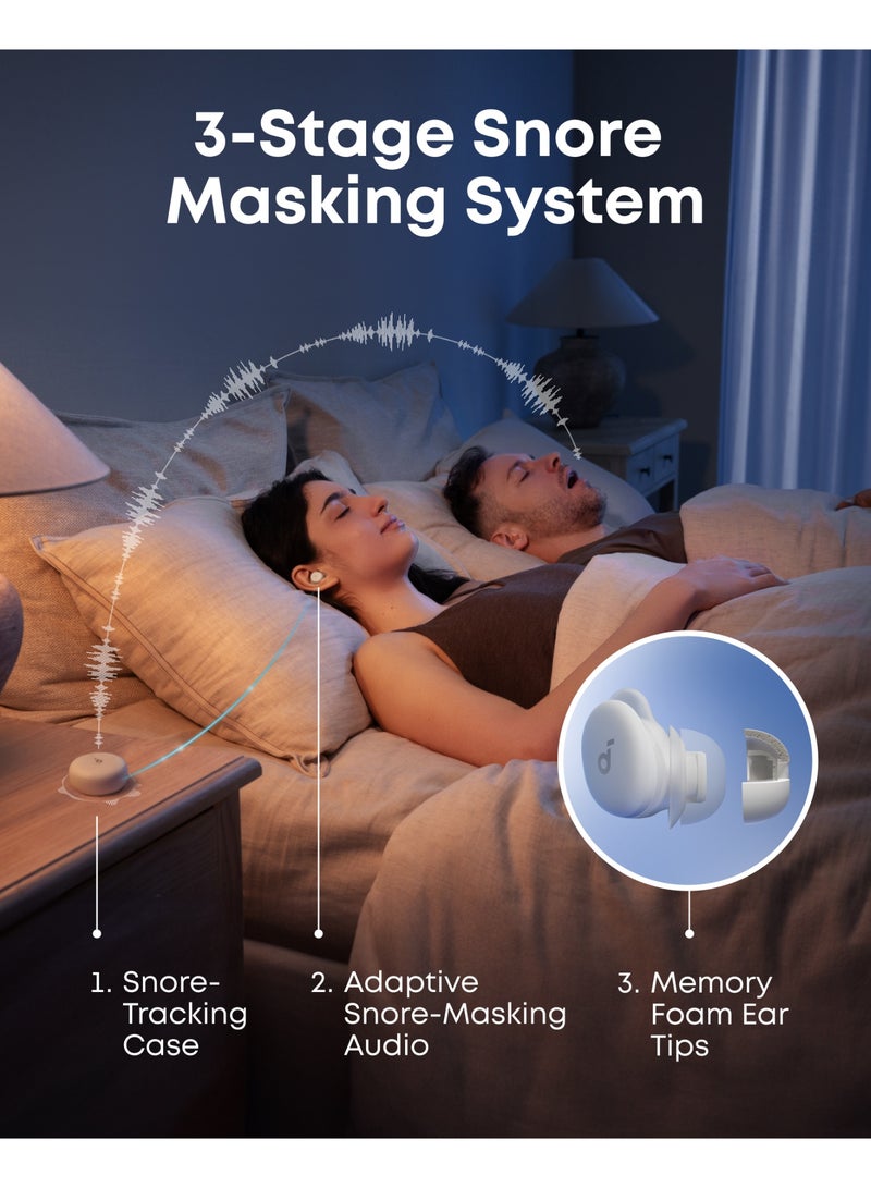 Soundcore Sleep A30 by Anker Sleep Earbuds, Smart Active Noise Cancelling Sleep Headphones, Adaptive Snore-Masking System, Ultra-Comfort for Side Sleepers, 45H Playtime Moonlit White - Image 4