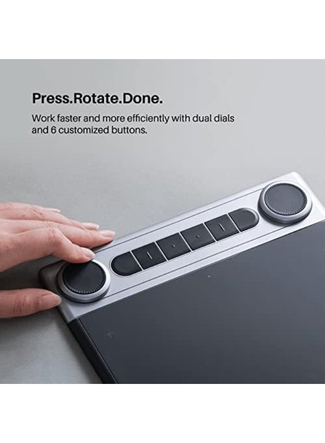 HUION Inspiroy Dial 2 Wireless Bluetooth Drawing Tablet with Dual Control Dials, 6 Programmable Shortcut Keys, Battery-Free Stylus PW517 with 8192 Pressure Levels Black - Image 2