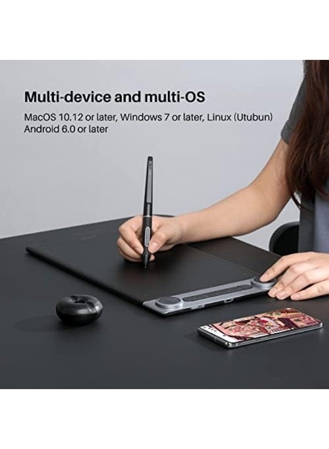 HUION Inspiroy Dial 2 Wireless Bluetooth Drawing Tablet with Dual Control Dials, 6 Programmable Shortcut Keys, Battery-Free Stylus PW517 with 8192 Pressure Levels Black - Image 5