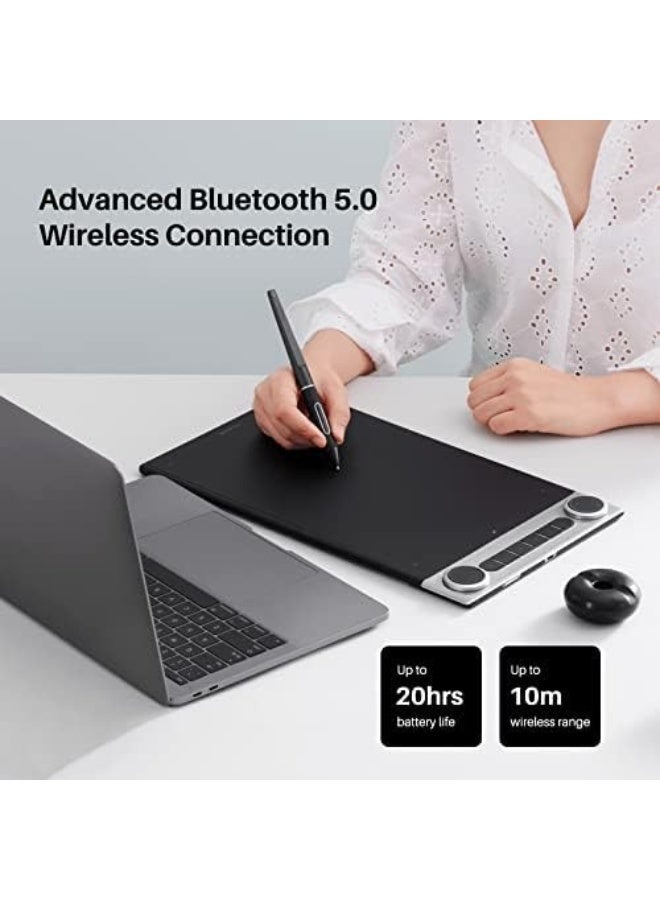 HUION Inspiroy Dial 2 Wireless Bluetooth Drawing Tablet with Dual Control Dials, 6 Programmable Shortcut Keys, Battery-Free Stylus PW517 with 8192 Pressure Levels Black - Image 4