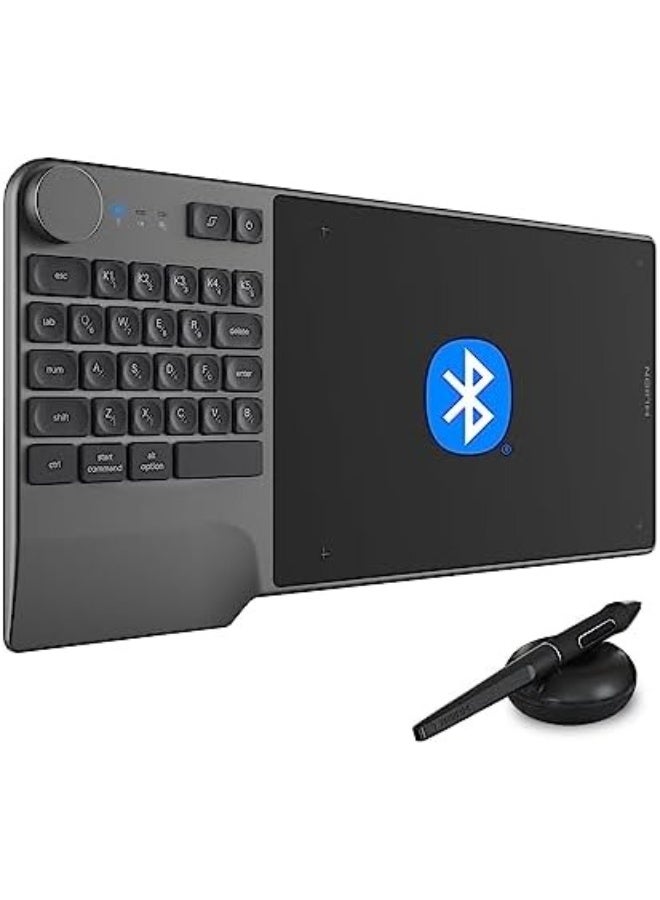 HUION Inspiroy Keydial KD200 Wireless Drawing Tablet 8.9x5.6 Inch, Bluetooth Graphic Tablet with Built-in Keyboard Dial, 5 Customizable Express Keys, Battery-Free Pen with 8192 Pressure Levels Black - Image 1